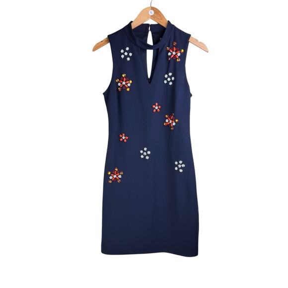 Guess NWT Navy Crepe Fabric Orange & White Bead Embellished Choker Sheath Dress - Picture 8 of 13